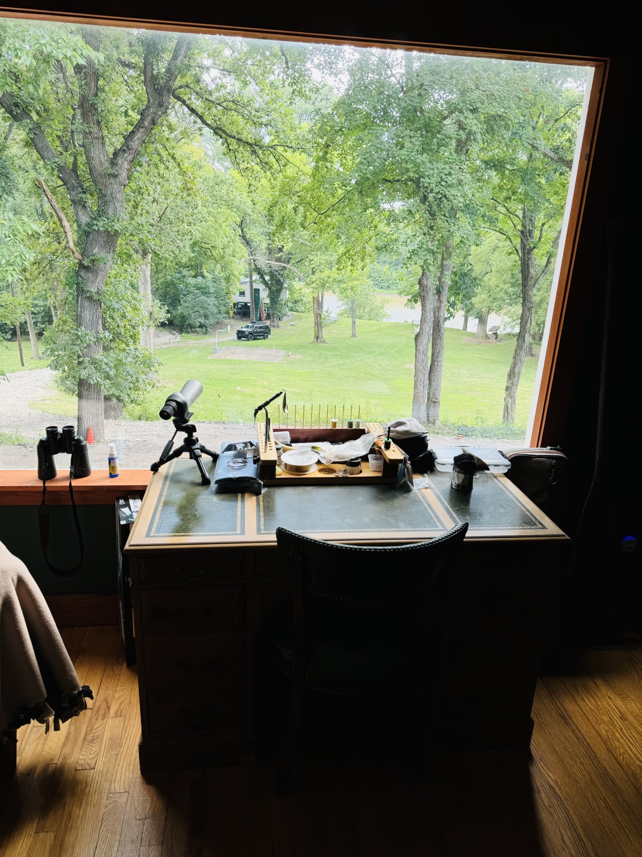 Fly-tying desk with a view of the grounds