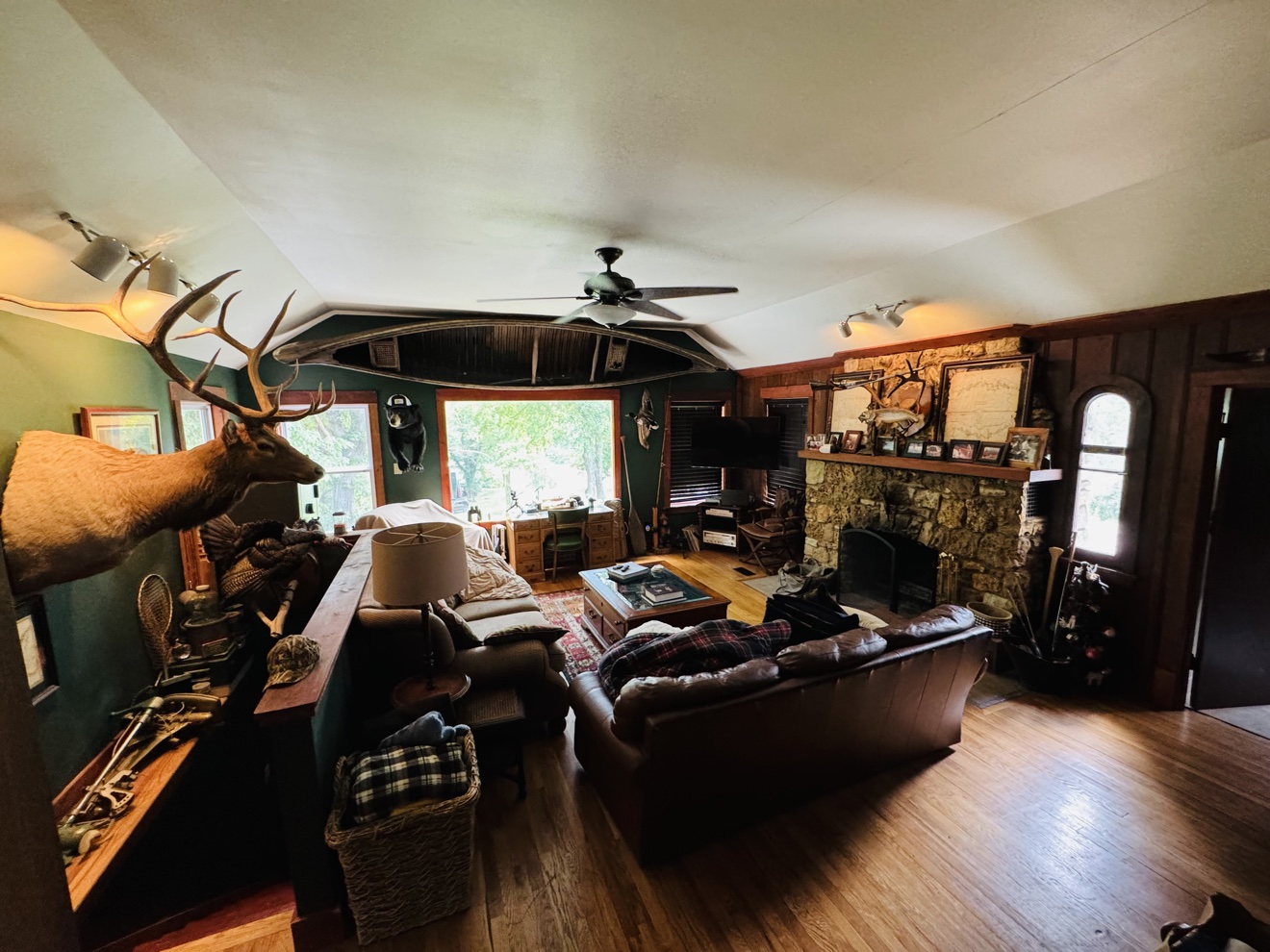 Great room with stone fireplace