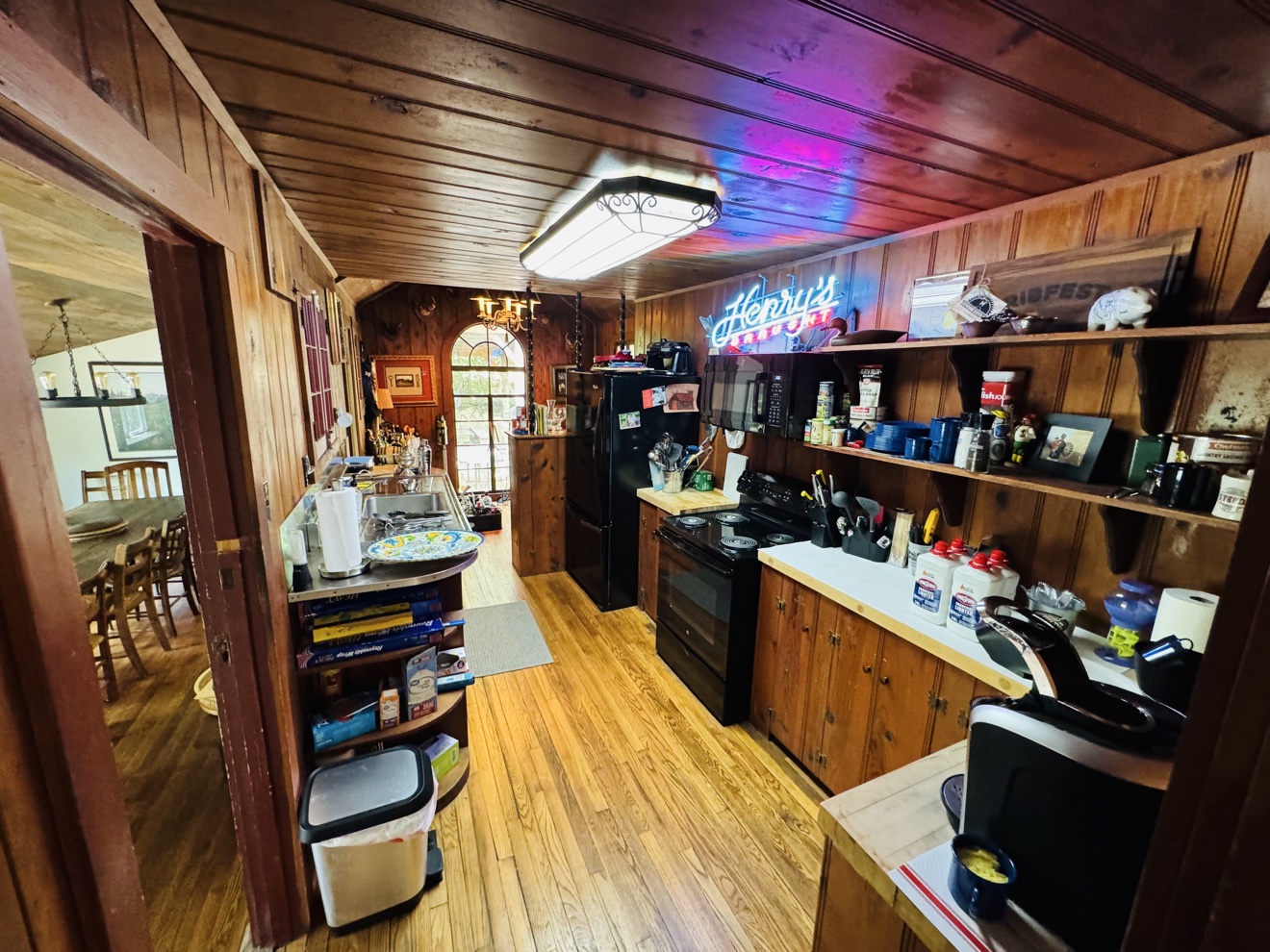Kitchen with neon sign