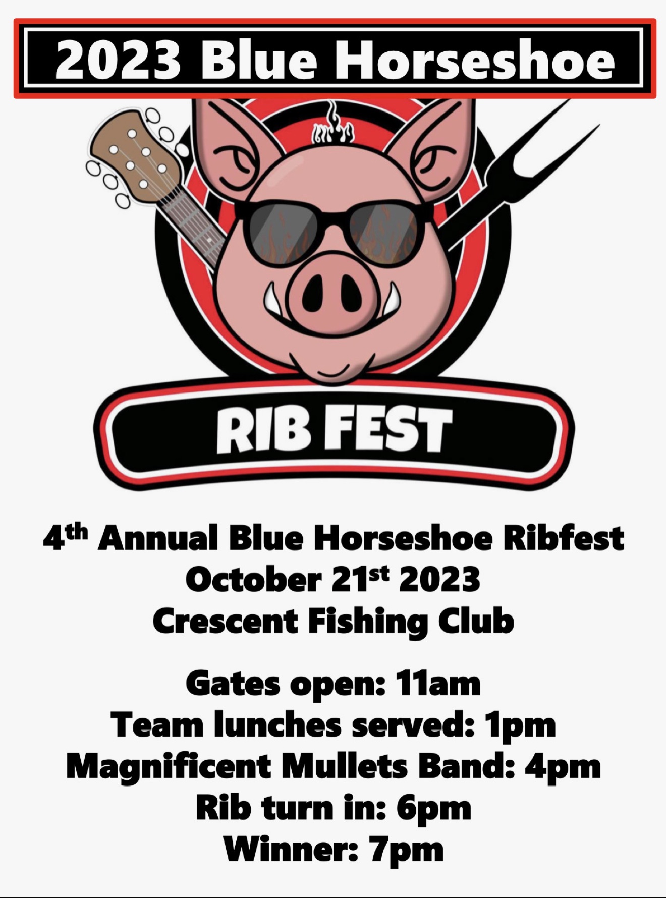 4th Annual Blue Horseshoe Ribfest poster, 2023
